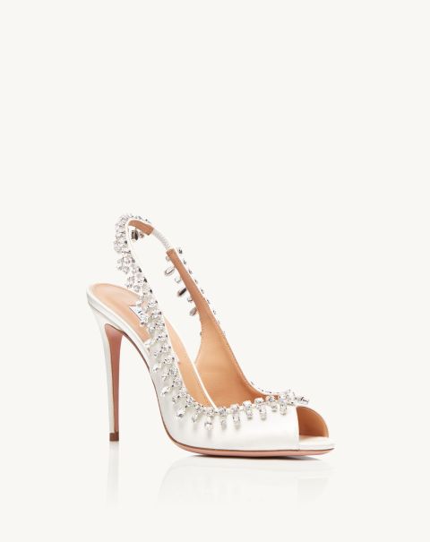 Women White Bridal Shoes Temptation Crystal Satin Sandal 105 Style